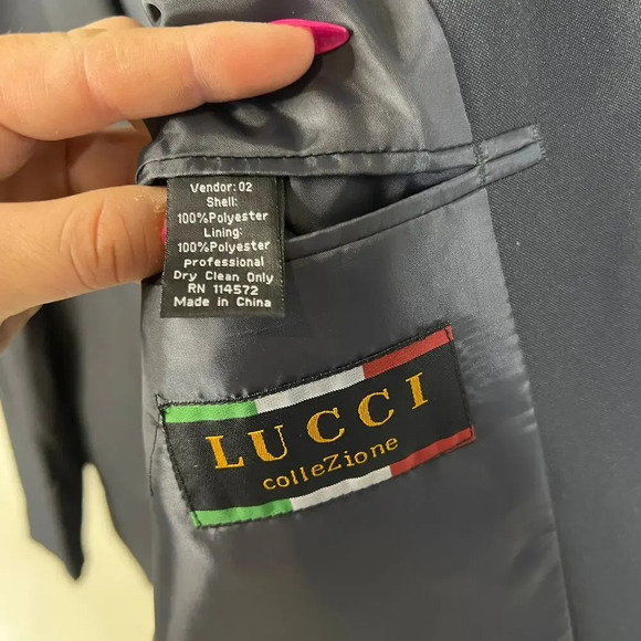 NWT Lucci Collezione‎ Men's 48R Navy Hand Tailored Peaked Lapel Suit Jacket - Picture 5 of 7